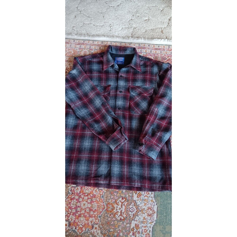 Pendelton Size M Button Front Plaid Gray Burgundy